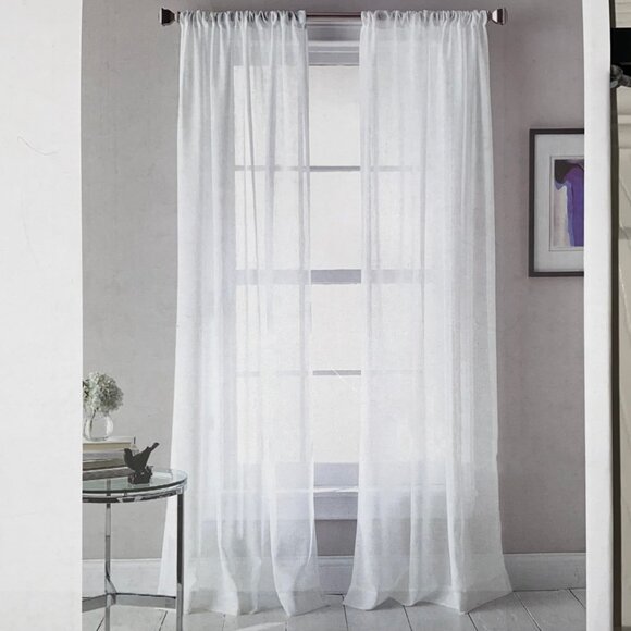 DKNY 50 x 84 DOWNTOWN SHEER White Window Curtains 2 Panels Drapes Set. - Picture 10 of 11